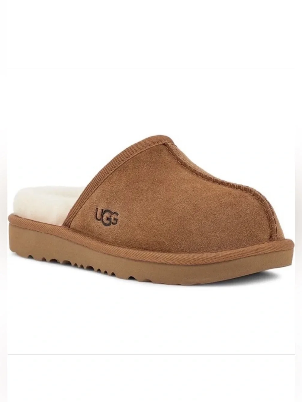 UGG Keegan Chestnut Suede Shearling Slide Slippers Big Kids 1M Cozy House Shoes